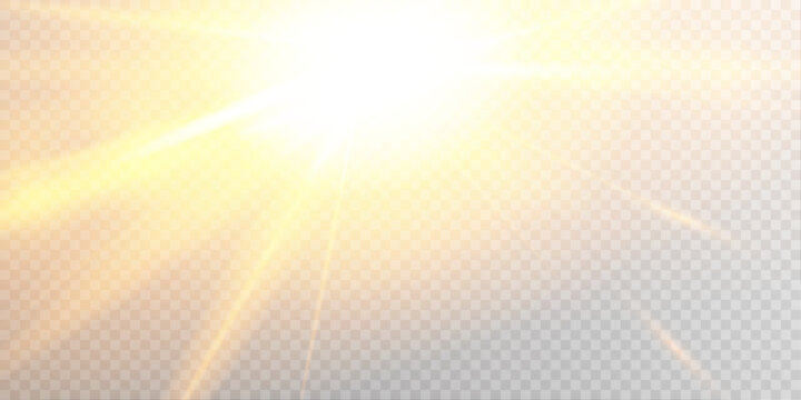 Vector golden sun rays light glare transparent PNG.