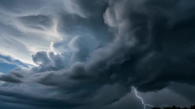4K Video of Dark Storm Clouds Gathering with Lightning Strikes Illuminating the Sky