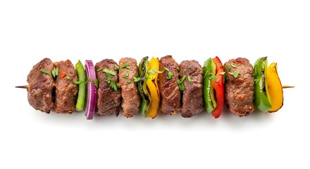 Delicious Beef and Vegetable Skewer on White Background