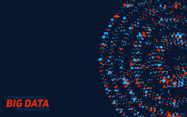 Round big data information visualization. Social network, financial analysis of complex databases. Visual information complexity clarification. Intricate data technology