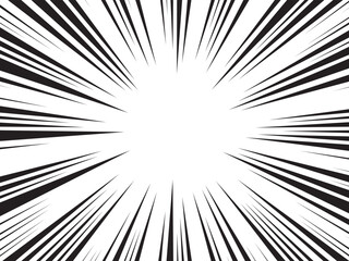 Manga comic explosion, motion or movement effect, vector background. Manga anime cartoon radial speed lines and abstract pattern for comic book burst, flash ray or explode bang action