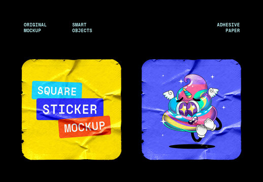 Glued Rectangle Sticker Mockup