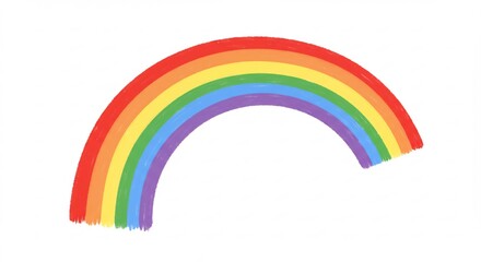 Obraz premium 明るい白背景に浮かぶ鮮やかな七色の虹シンプルな線で描かれた希望と喜びのシンボル. AI Generated