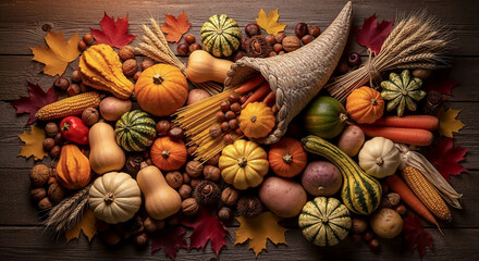 Modern Artistic Flat Lay of Heirloom Pumpkins and Gourds