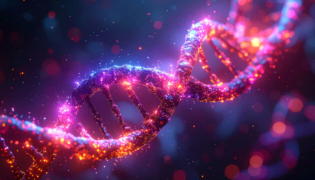 Abstract illustration of a DNA strand in a beautiful and colorful futuristic digital illustration