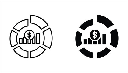Market share icon set. Business Concept. Thin linear market share, money, internet outline icon isolated on white background.