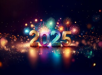 Vibrant fireworks explode against a dark sky, displaying bursts of red, yellow, blue, and purple hues with a glossy, textured pattern.