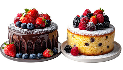 1. Two Cakes with Berries and Chocolate Variations isolated on transparent background