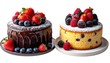 1. Two Cakes with Berries and Chocolate Variations isolated on transparent background