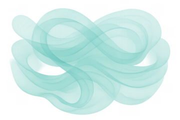 Abstract flowing turquoise liquid shape creating fluid wave patterns on transparent background