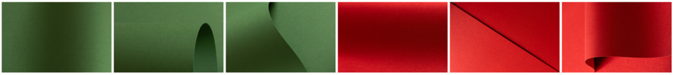 Matte textured sheets in red and green stacked at slight angles to create a low-contrast winter