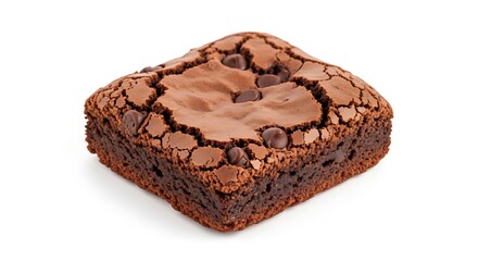 Delicious Chocolate Chip Brownie Square Isolated on White Background