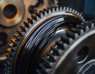 Fototapeta premium Thick Grease Clinging Between Rotating Sprockets in High-Quality Image