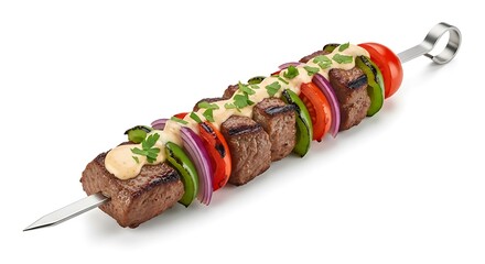 Delicious Grilled Beef and Vegetable Skewer with Creamy Sauce