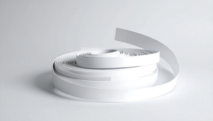 Spiraling rolls of white paper on a plain background, studio shot with detailed shadows and highlights, artistic