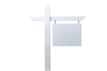 Blank hanging sign on a wooden post with a transparent background for versatile use