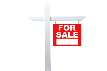 Real estate for sale sign on a post with empty space for property details