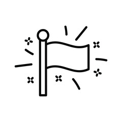 Simple line art of a flag on a pole with sparkles