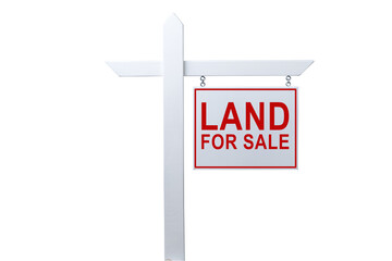 Land for sale sign on a post against a transparent background