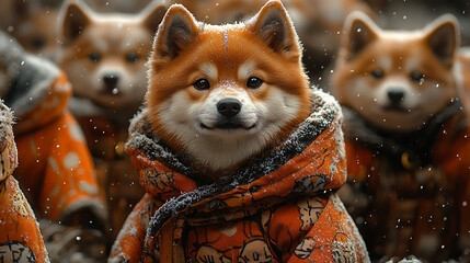 Fantasy-inspired dog zodiac clothing with loyalty symbol motifs and cozy rugged textures bright studio lighting 