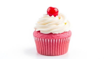 Delicious Pink Cupcake with White Frosting and Cherry Topping