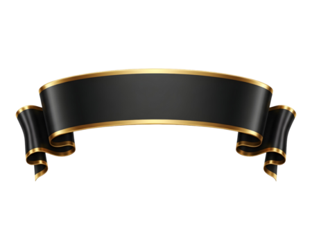 Elegant black ribbon banner with golden trim decorative vector element for graphic design isolated on white background
