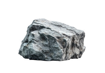 A jagged, weathered chunk of gray rock against a stark black background, isolated perfectly