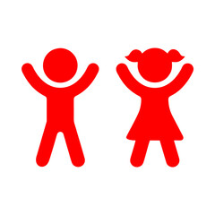 icon of a boy and girl happily raising their hands