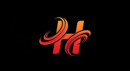 Vibrant and Dynamic Letter H Logo with Swirling Comet Trails in Orange and Red Gradient on Black Background