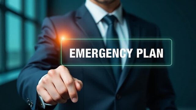 A person holding an emergency plan sign, suitable for crisis management or disaster response scenarios