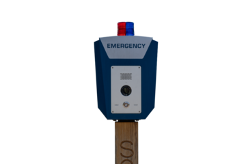 Emergency alert system with blue and red lights on transparent background