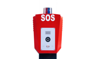 Emergency communication device with SOS signal on transparent background