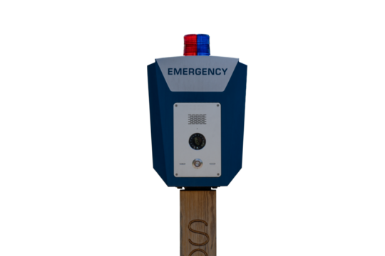 Emergency alert system with blue and red lights on transparent background