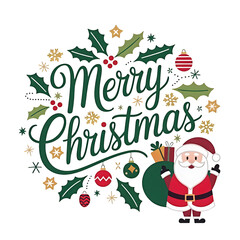 santa claus and christmas tree letter text design 