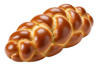 Golden braided challah bread isolated on transparent background