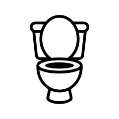 A simple black and white line art icon depicting a toilet or water closet with the lid raised. The illustration uses thick, clean lines and is isolated on a white background.