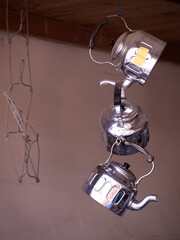 hanging kettles in a moroccan market