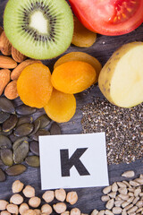 Healthy eating containing natural minerals, potassium and vitamin K