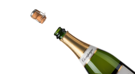 Champagne bottle cork popping out of bottle celebrating holiday event or special occasion