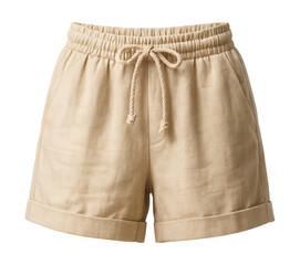 Lightweight linen shorts with cuffed hems and drawstring waist, perfect for the beach.