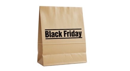 Brown Paper Bag with Black Friday Text Isolated on Transparent Background for Seasonal Shopping Promotions