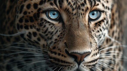 Naklejka premium Close up of an Amur leopard with strikingly blue eyes peering intently into the distance, capturing its majestic beauty and intense gaze