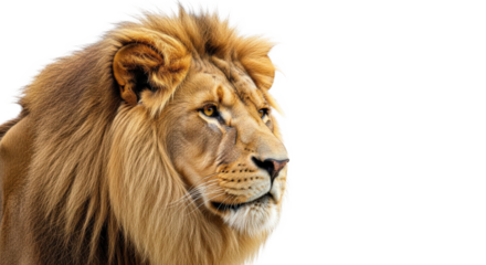 Majestic Male Lion Portrait Regal King of the Jungle Powerful Predator Isolated on Transparent Background
