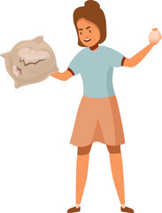 Housewife holding old damaged pillow and filling, suffering from dust allergy