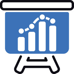 Blue and White Bar Chart On Easel With Upward Trend Line And Circles Indicating Data Points Business Presentation Graphic