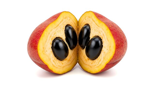 Fresh Cupua?u Fruit Cut in Half Showing Seeds