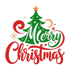 christmas card with christmas tree Christmas lettering Text design 