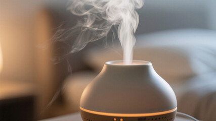 A calming close-up of a ceramic aromatherapy diffuser releasing soft vapor in warm light to illustrate healthy sleep hygiene as an essential element of lifestyle-based preventive care