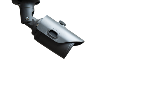 CCTV camera positioned for surveillance in a security monitoring setup without background