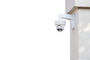 Security CCTV camera mounted on a wall for surveillance in public areas